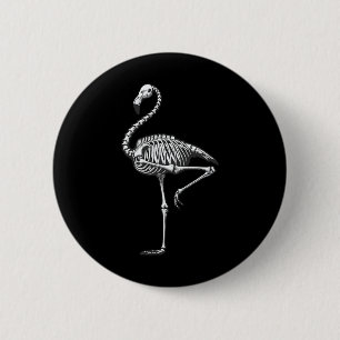 Badge Rond 5 Cm Halloween Flamant rose squelette