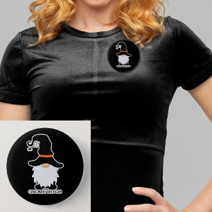 Badge Rond 5 Cm Halloween Gnome sorcière blanc cheveux noir Casque