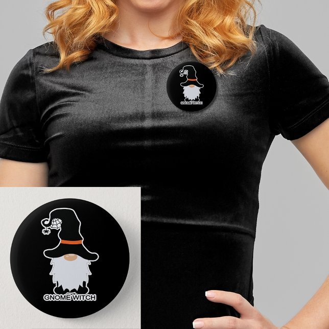 Badge Rond 5 Cm Halloween Gnome sorcière blanc cheveux noir Casque (Halloween Gnome Witch White Hair Black Hat Button)