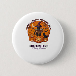 Badge Rond 5 Cm Halloween Joyeux Professeur Chapeau de Sorcière Ch