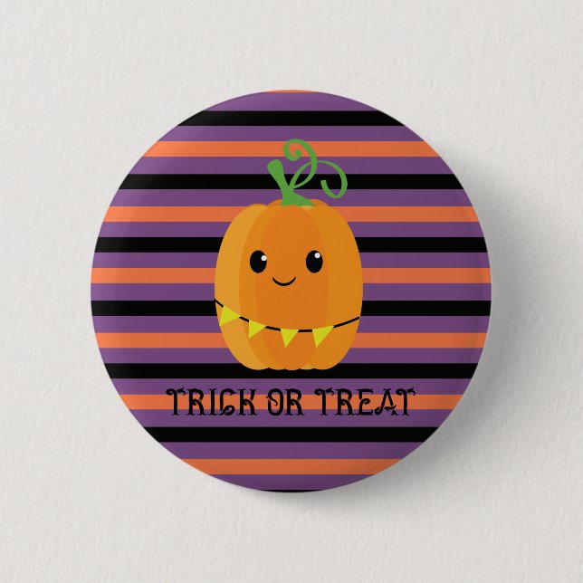 Badge Rond 5 Cm Halloween Kawaii Citrouille rayé (Devant)