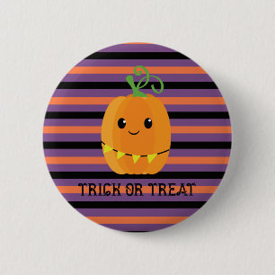 Badge Rond 5 Cm Halloween Kawaii Citrouille rayé