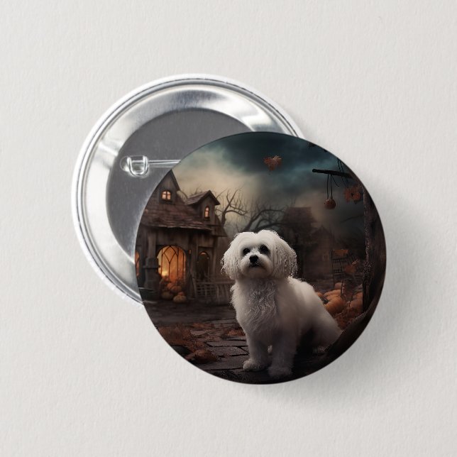 Badge Rond 5 Cm Halloween maltais effrayant (Devant & derrière)