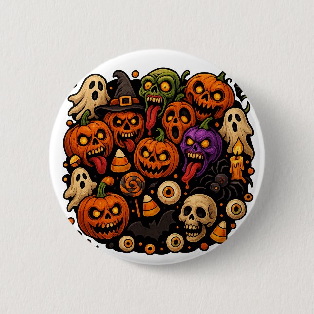 Badge Rond 5 Cm Halloween Mayhem Éffrayant & idiot (Devant)