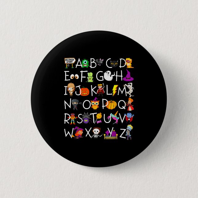 Badge Rond 5 Cm Halloween Nursery Teacher Shirt, Halloween Alphabe (Devant)