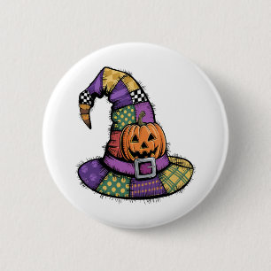 Badge Rond 5 Cm Halloween Patchwork Witch Casquette Éffrayant