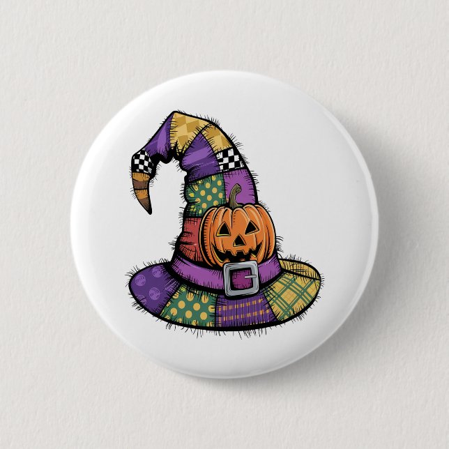 Badge Rond 5 Cm Halloween Patchwork Witch Casquette Éffrayant (Devant)