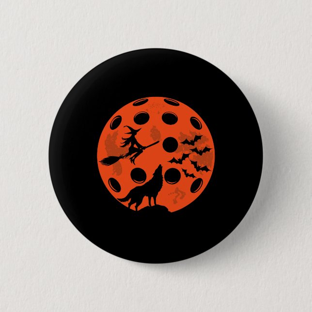 Badge Rond 5 Cm Halloween Pickleball Lune Graphisme Éffrayant (Devant)