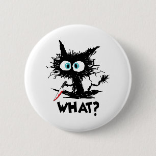 Badge Rond 5 Cm Halloween Quoi- Drôle chat noir avec couteau long