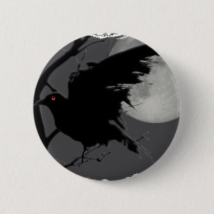 Badge Rond 5 Cm Halloween Raven dans la branche avec la Pleine