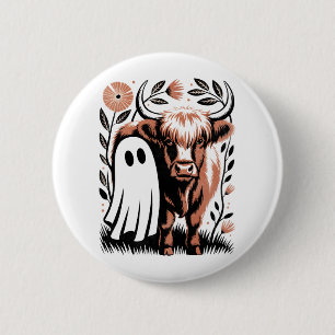 Badge Rond 5 Cm Halloween rustique du fantôme de vache des Highlan