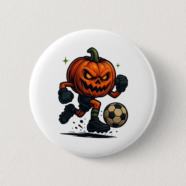 Badge Rond 5 Cm Halloween Scary Pumpkin Showing Soccer Skills Spoo (Devant)