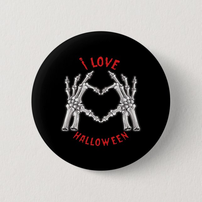 Badge Rond 5 Cm Halloween Skeletal Mains Coeur drôle Dire (Devant)