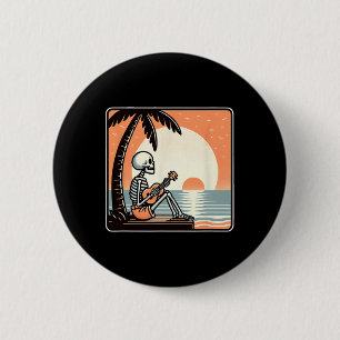 Badge Rond 5 Cm Halloween Skeleton Beach Palm Tree
