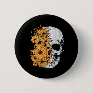 Badge Rond 5 Cm Halloween Skeleton Flower Mens Femme Crâne