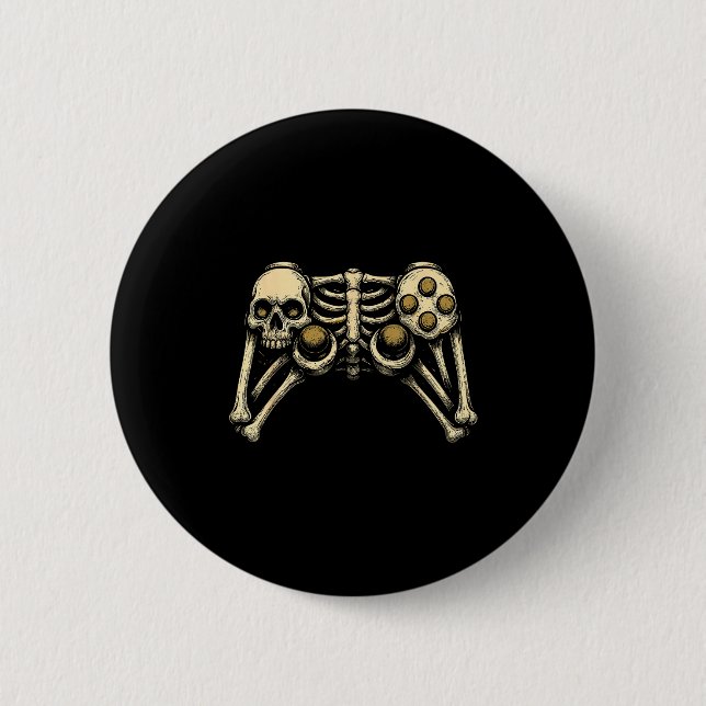 Badge Rond 5 Cm Halloween Skeleton Gamer Gaming Controller Costume (Devant)