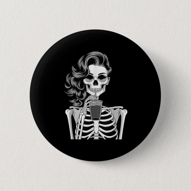 Badge Rond 5 Cm Halloween Skeleton Retro Style Drink Beverage Quir (Devant)