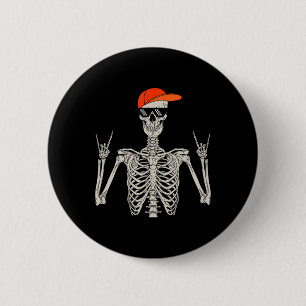 Badge Rond 5 Cm Halloween Skeleton Rock On Hand Skeleton Hommes ga
