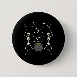 Badge Rond 5 Cm Halloween Skeletons Danse Sorcière Cauldron Costum