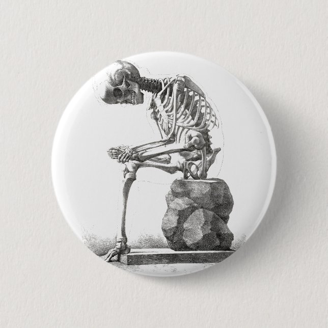 Badge Rond 5 Cm Halloween squelette assis anatomie (Devant)