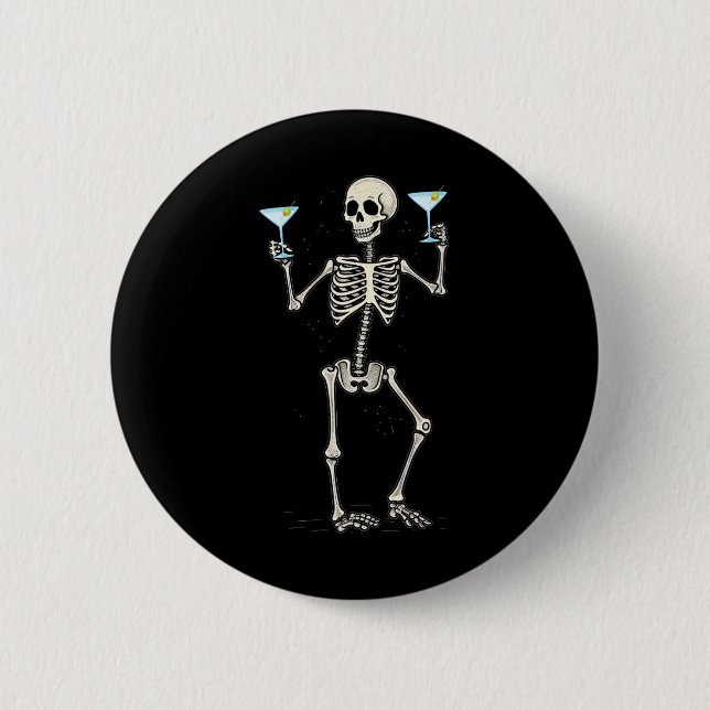 Badge Rond 5 Cm Halloween Squelette Boire Martini Tail (Devant)