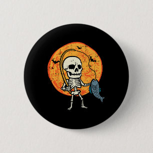 Badge Rond 5 Cm Halloween Squelette Costume de pêche Pêcheur Homme