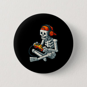 Badge Rond 5 Cm Halloween Squelette Gamer Pixel Vidéo Joueurs Garç