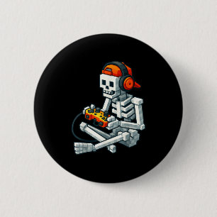 Badge Rond 5 Cm Halloween Squelette Gamer Pixel Vidéo Joueurs Garç