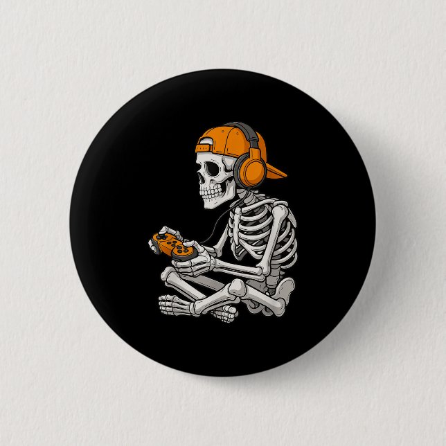 Badge Rond 5 Cm Halloween Squelette Gamer Vidéo Jeu Drôle Skelet (Devant)