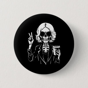 Badge Rond 5 Cm Halloween Squelette Lazy Boire Café Café Costum