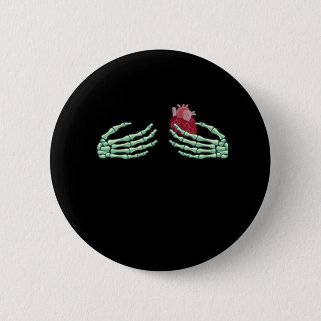 Badge Rond 5 Cm Halloween Squelette Mains Avec Coeur Classique (Devant)