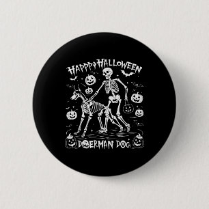 Badge Rond 5 Cm Halloween Squelette Marcher Doberman Chien