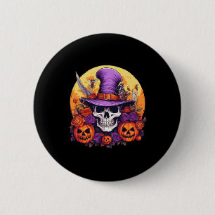Badge Rond 5 Cm Halloween Squelette Violet Casquette Orange Ceintu
