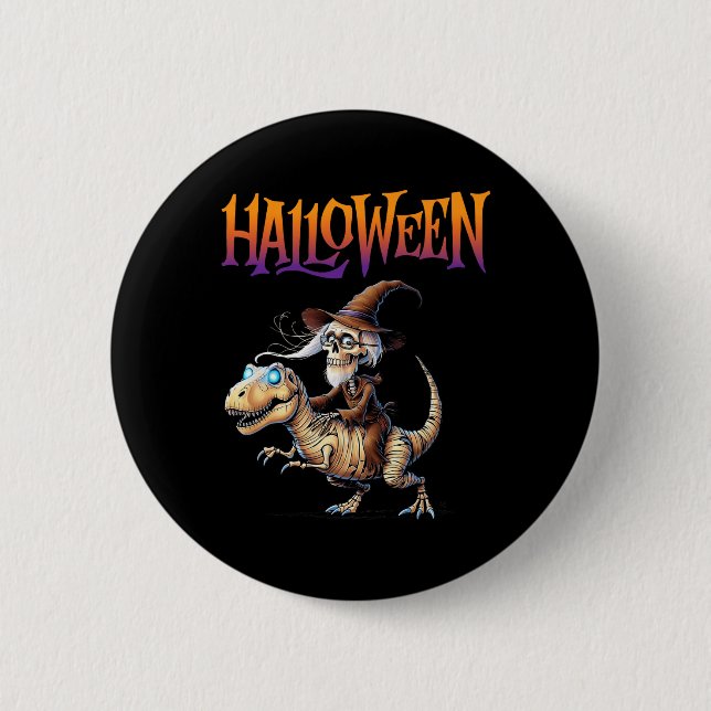 Badge Rond 5 Cm Halloween T-rex Skeleton Ride (Devant)
