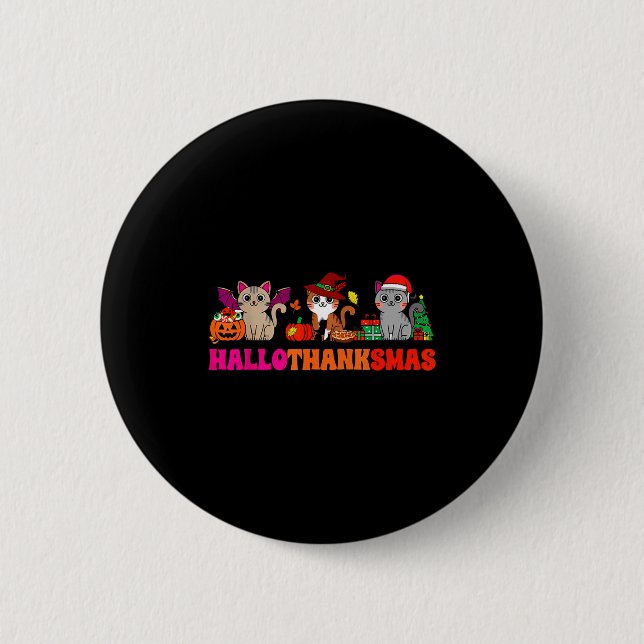Badge Rond 5 Cm Halloween Thanksgiving Christmas Happy Hallothanks (Devant)