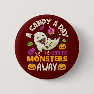 Badge Rond 5 Cm Halloween Un Bonbon Par Jour Empêche Les Monstres