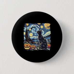 Badge Rond 5 Cm Halloween Van Gogh Starry Night Chat noir Citrouil