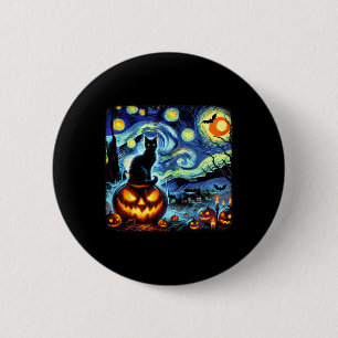 Badge Rond 5 Cm Halloween Van Gogh Starry Night Chat noir Citrouil
