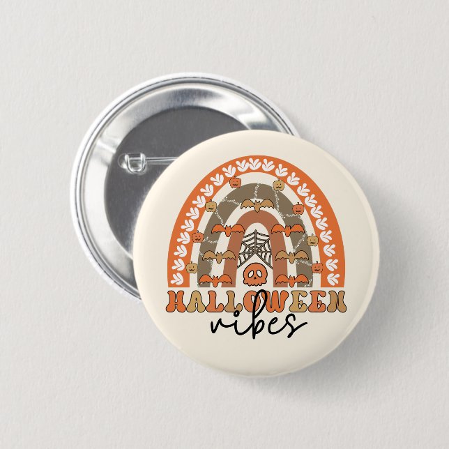 Badge Rond 5 Cm Halloween Vibes Boho Rainbow Fall Halloween (Devant & derrière)
