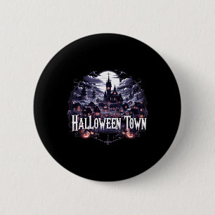 Badge Rond 5 Cm Halloween Ville Skeleton Ghost Citrouille Hallowee