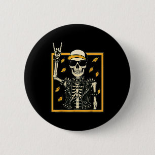 Badge Rond 5 Cm Halloween vintage Skeleton Rock à la main Skeleton