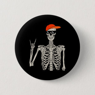 Badge Rond 5 Cm Halloween vintage Skeleton Rock à la main Skeleton