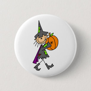 Badge Rond 5 Cm Halloween Witch avec Citrouille