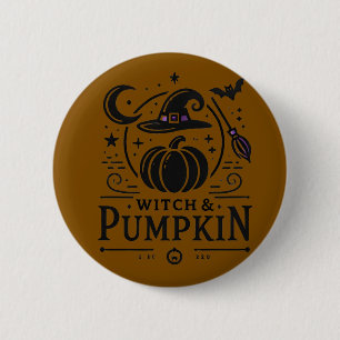 Badge Rond 5 Cm Halloween Witch Casquette et Citrouille Design Mag