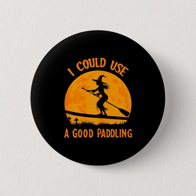 Badge Rond 5 Cm Halloween Witch Paddleboarder Sup Standup Paddling (Devant)