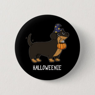 Badge Rond 5 Cm Halloweenie Drôle de Saucisse Chien Jeu de Mots Fo