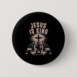 Badge Rond 5 Cm Haltère de la croix Jésus est roi drôle de travail