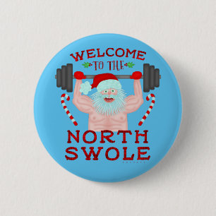 Badge Rond 5 Cm Haltérophile drôle du père noël Swole de Noël