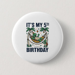 Badge Rond 5 Cm Hamac Tortue 5ème Anniversaire Gravure Vintage Des