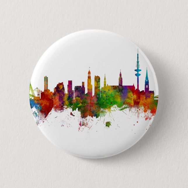 Badge Rond 5 Cm Hambourg Allemagne Skyline (Devant)